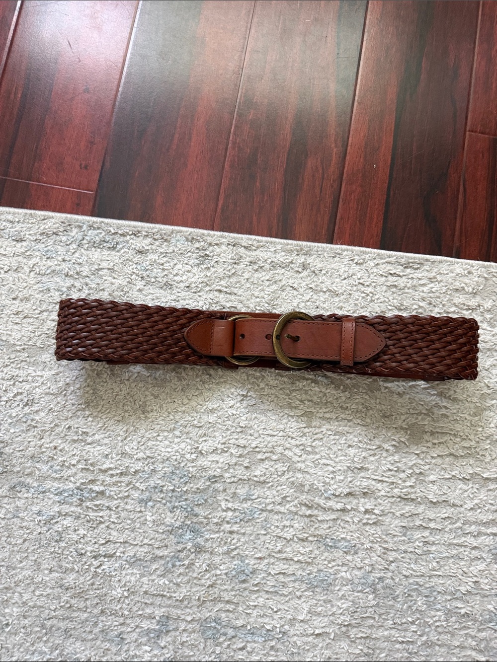 Women’s  Brown Braided Leather Belt with Brass Buckle